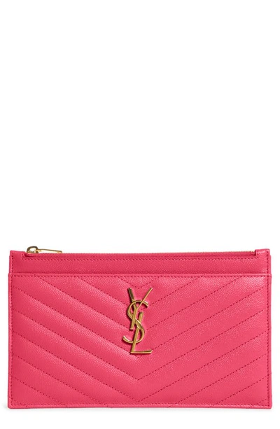 Shop Saint Laurent Monogramme Quilted Leather Zip Pouch In Fuxia Couture
