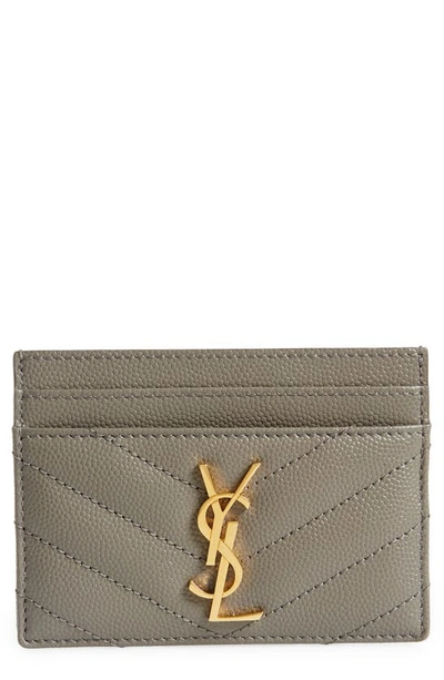 Shop Saint Laurent Monogram Quilted Leather Credit Card Case In Fog