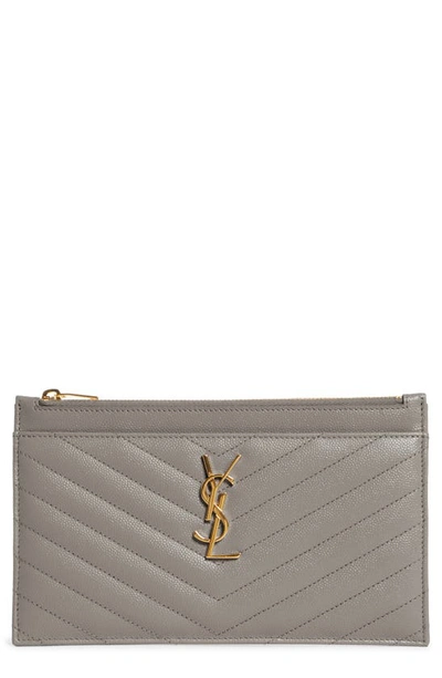 Shop Saint Laurent Monogramme Quilted Leather Zip Pouch In Fog