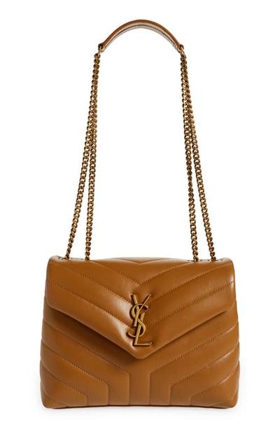 Shop Saint Laurent Small Loulou Chain Leather Shoulder Bag In Naturel Dk/ Natur Dk