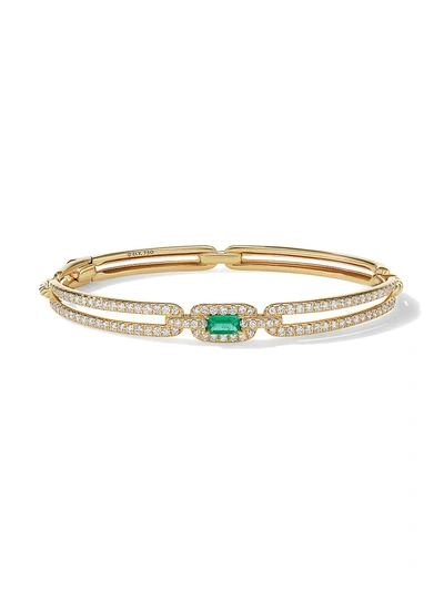 Shop David Yurman Women's Stax Single Link Bracelet In 18k Yellow Gold With Emerald & Pavé Diamonds