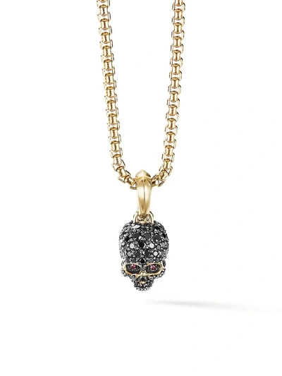 Shop David Yurman Men's Skull Amulet With Full Pavé Diamonds, Rubies & 18k Yellow Gold