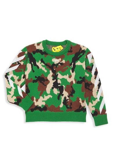 Shop Off-white Little Boy's & Boy's Camo Sweater In Black Green