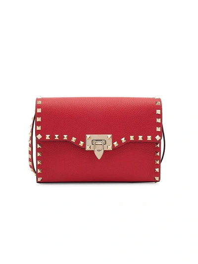 Shop Valentino Women's Rockstud Small Flap Shoulder Bag In Rouge Pur