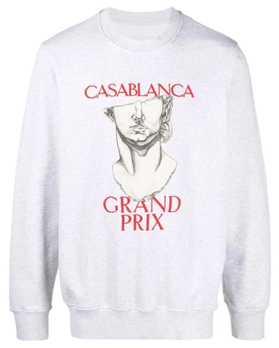 Shop Casablanca Grand Prix Print And Embroidered Sweatshirt Grey Marl