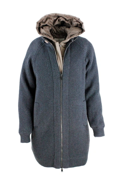 Shop Brunello Cucinelli Cashmere Outerware + Down Vest Inside In Grey