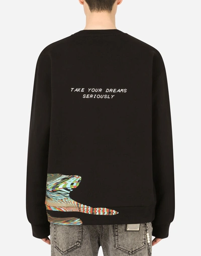 Shop Dolce & Gabbana Cotton Sweatshirt With Multi-colored Glitch Print In Multicolor