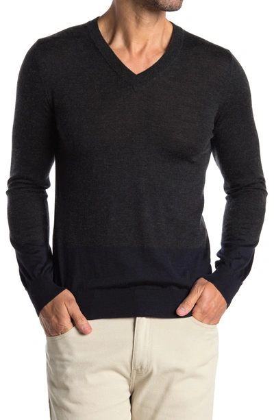 Shop Valentino V-neck Wool Blend Sweater In Navy Multi