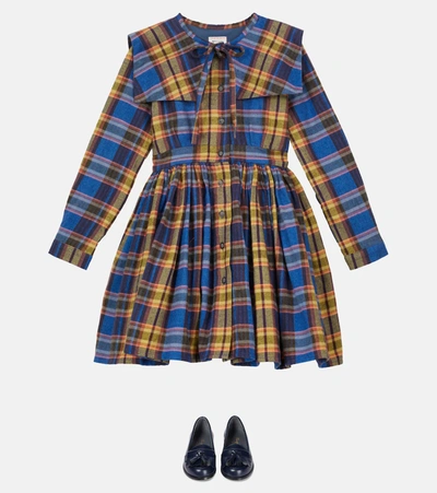 Shop Morley Odille Melton Checked Cotton Dress In Blue