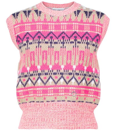 Shop Paco Rabanne Jacquard Wool-blend Sweater Vest In Multicoloured