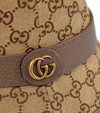 Gucci Bucket Hat With Signature Logo Patterntrim In Brown