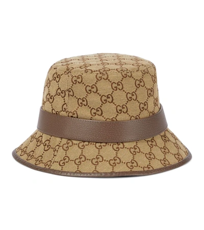 Gucci Bucket Hat With Signature Logo Patterntrim In Brown
