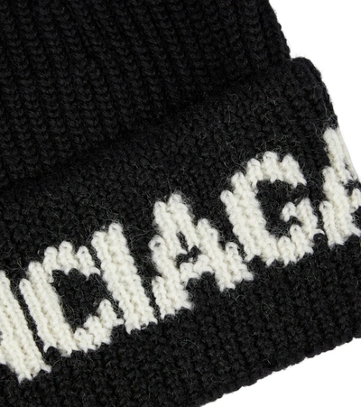 Shop Balenciaga Logo Ribbed Wool-blend Beanie In Black