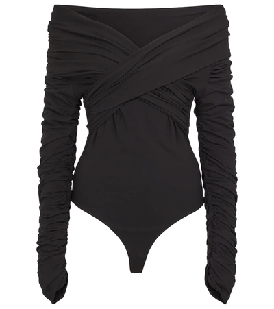 Shop Khaite Ruched Cotton Bodysuit In Black