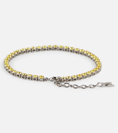 Shop Amina Muaddi Tennis Crystal-embellished Anklet In Yellow