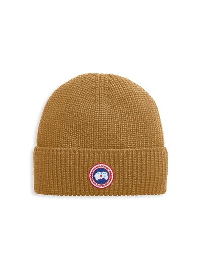 Shop Canada Goose Men's Arctic Logo Patch Wool Beanie In Heirloom Gold