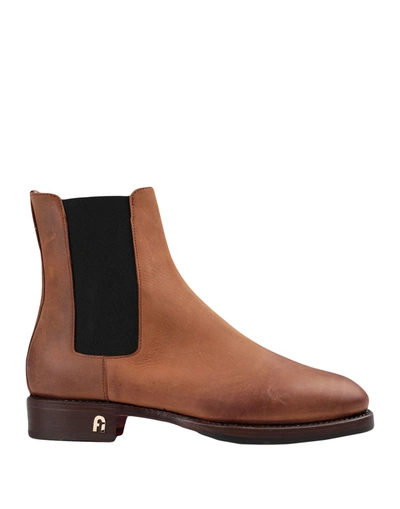 Shop Furla Heritage Chelsea Boot T. Woman Ankle Boots Tan Size 6 Calfskin, Polyester In Brown