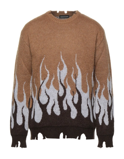 Shop Vision Of Super Brown Jumper With Beige Double Flames Man Sweater Camel Size S Acrylic, Mohair Wool,