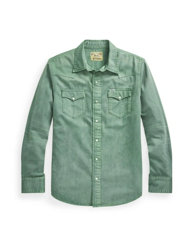 Shop Polo Ralph Lauren Classic Fit Denim Western Shirt Man Denim Shirt Green Size Xxl Cotton