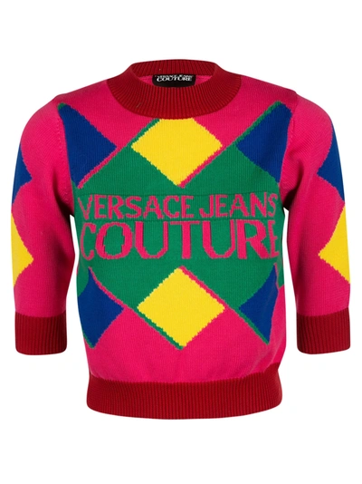 Shop Versace Jeans Couture Cropped Sweater In Multicolor