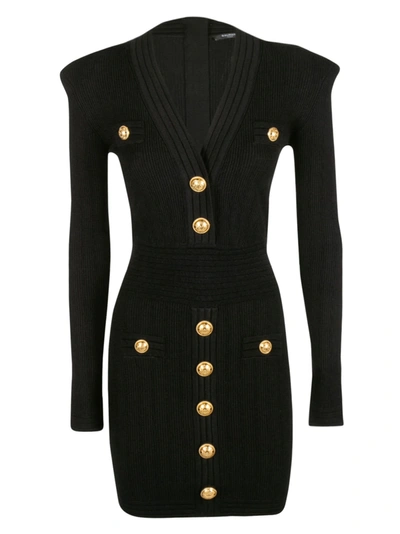 Shop Balmain Button-embellished Dress In Black