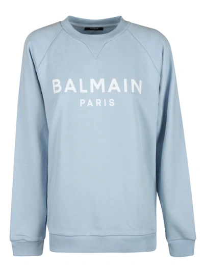 Shop Balmain Logo Print Sweatshirt In Light Blue 
