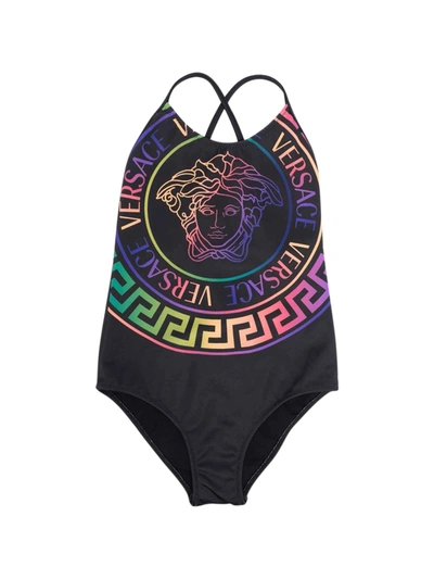 Shop Versace Kids Greca One-piece Swimsuit In Multicolor