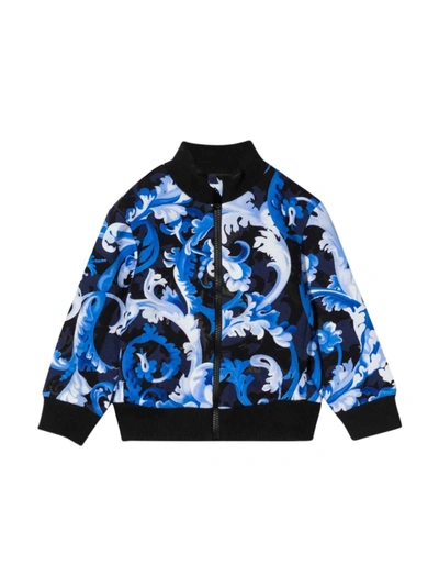 Shop Versace Blue Sweatshirt With Baroque Print Kids