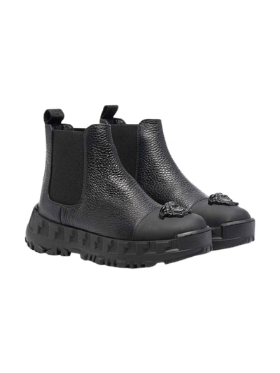 Shop Versace Black Boots With Medusa Application Kids In Nero