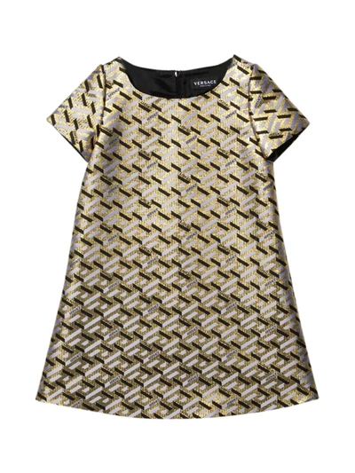 Shop Versace Black And Gold Dress With Greca Print Kids In Nero/oro