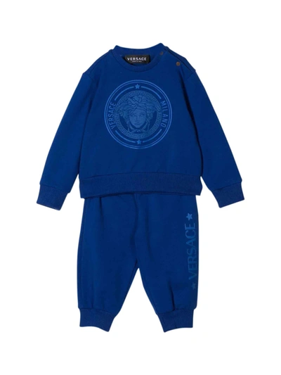 Shop Versace Blue Jumpsuit Set Kids In Bluette