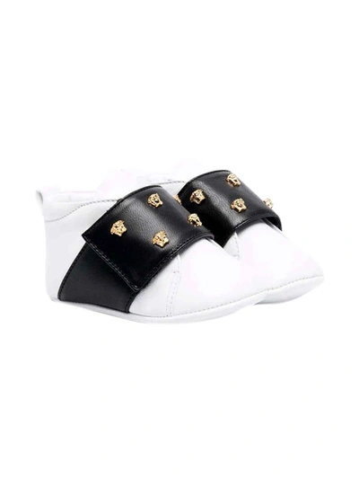 Shop Versace First Steps Shoes With Medusa Motif Kids In Bianco/nero/oro