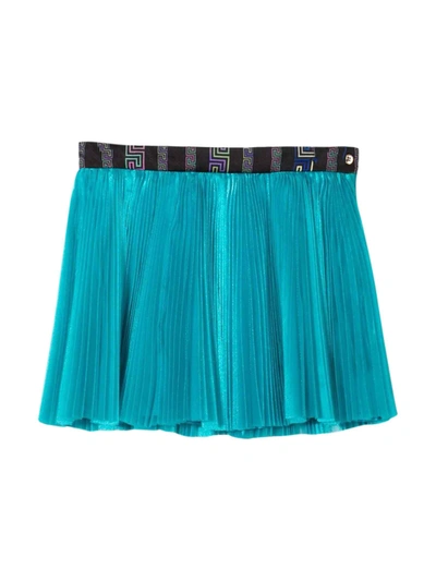 Shop Versace Pleated Skirt With Print Kids In Turchese