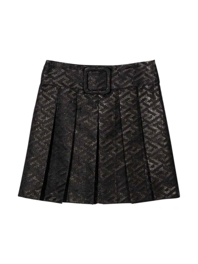 Shop Versace Black Skirt With Greca Print Kids In Nero