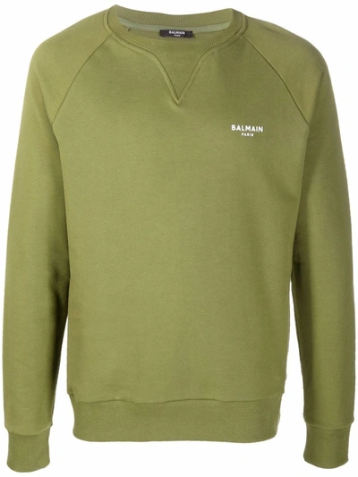 Shop Balmain Light Khaki Cotton Sweatshirt In Verde