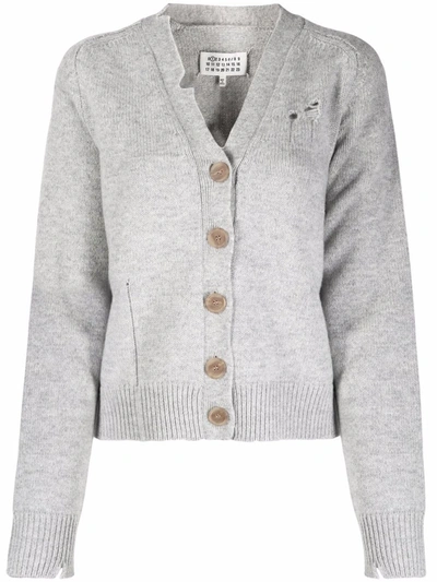 Maison Margiela Distressed Button-down Cardigan In Grigio