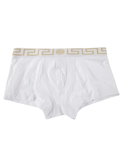 Shop Versace Low Rise Logo Boxer Shorts In White