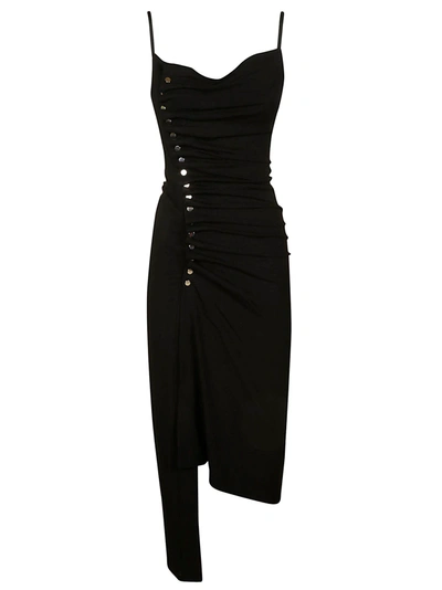 Shop Rabanne Side Buttoned Asymmetric Slim Dress In Black