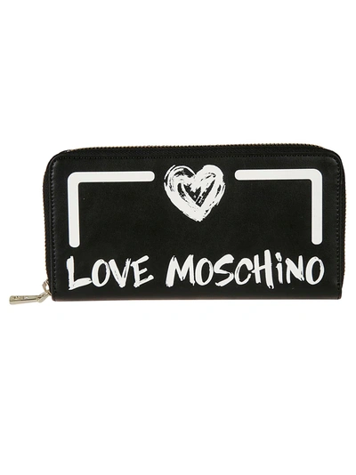 Shop Love Moschino Logo Print Zip-around Wallet In Black