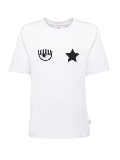 Shop Chiara Ferragni Jersey T-shirt With Eyestar Print In Bianco Ottico