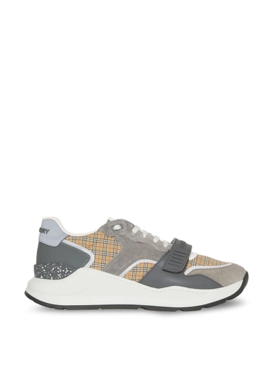 Shop Burberry Ramsey Micro Check Low Top Sneaker Archive Beige And Grey