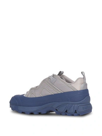 Shop Burberry Arthur Bicolor Low Top Sneakers Warm Grey And Oceanic Blue