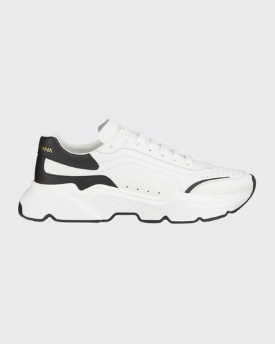 Shop Dolce & Gabbana Men's Day Master Two-tone Chunky Runner Sneakers In White/black