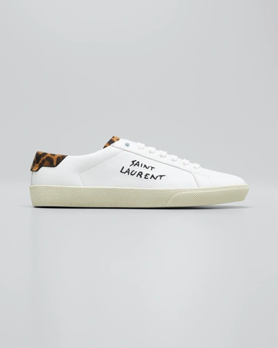 Shop Saint Laurent Court Classic Leopard-print Low-top Sneakers In White Multi