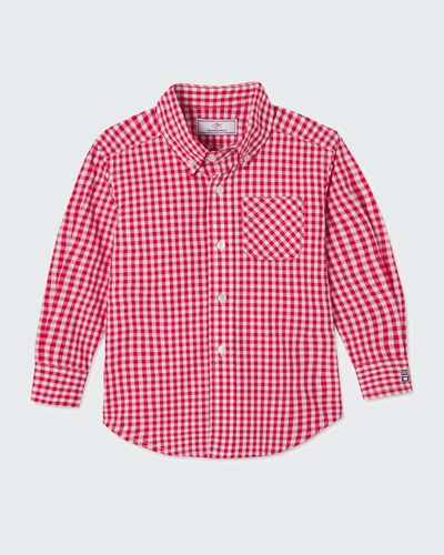 Shop Classic Prep Childrenswear Boy's Owen Long-sleeve Gingham Shirt In Crimson Gingham