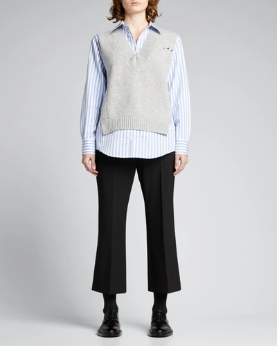 Shop Maison Margiela Mixed-media Sweater Vest Shirt In Blue Stripe