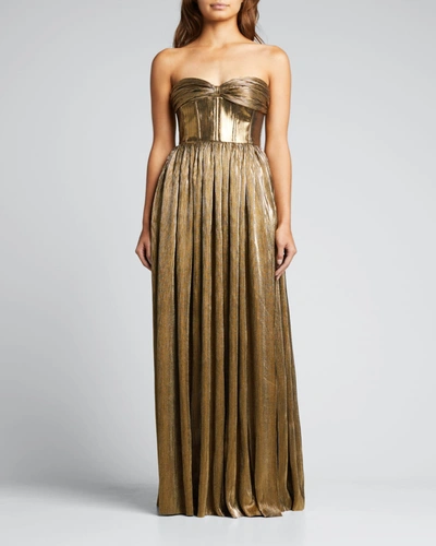 Shop Bronx And Banco Florence Strapless Metallic Gown In Gold