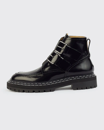 Shop Proenza Schouler Calfskin Double-buckle Loafer Boots In Black