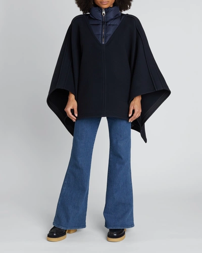 Shop Chloé Short Wool-blend Puffer Poncho In Iconic Navy