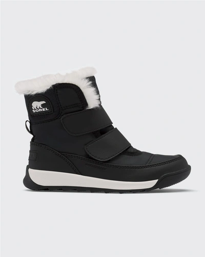 Shop Sorel Kid's Whitney Ii Waterproof Winter Boots W/ Faux-fur Trim In Black